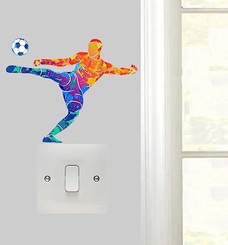 Colourful Football Player Strike Light Switch Wall Art Vinyl Stickers Childrens Bedroom