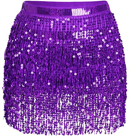SUMERSHA Foulard da Donna con Paillettes e Nappe per Danza del Ventre, Gonna Avvolgente Scintillante, Viola, 12