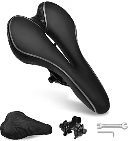 Fahrradsattel Herren Bequem, Fahrrad Sattel Gel MTB Sattel für Damen & Herren, Fahrradsättel mit Wasserdichter Abdeckung Hohl Rennrad Sattel Mountainbike Zubehör