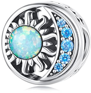 Yapamu Sonne Mond Charm Anhänger für Pandora-Armbänder-925 Sterling Silber Opal Zirkonia-Bead-Charm-Geschenk für Frauen und Mädchen