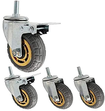 Plattenrollen 3 Zoll 4'' 5'' Schwerlastrollen Gewinde M12 Gummi Silent Industrial 300 kg Dämpfung Lenkspindel Lenkrollen, Transport mit Bremse Universal Factory Hotel Trolly Qui-Rollen (Farbe: (Grau