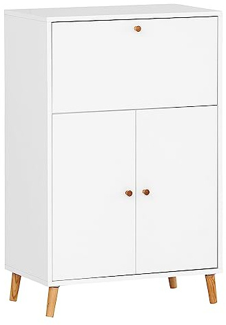 Lomadox Sekretär in weiß mit Knopfgriffen aus Massivholz, B/H/T: ca. 65,2/101,7/39 cm