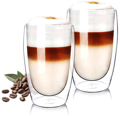 Wessper Lot de 2 Verres à Café à Double Paroi en Verre Borosilicate 450 ml, Grands Verres Thermiques à Double Paroi, Verres à Latte Macchiato, Verres à