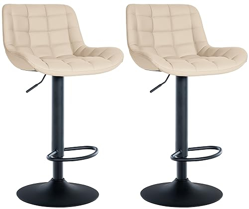 CLP 2er Set Barhocker Tover I Höhenverstellbare Tresenhocker I 360° Drehstühle Mit Rückenlehne Für Tresen Und Theke, Farbe:Creme, Material:Kunstleder