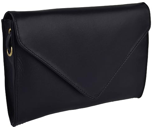 Gigi Damen Clutch-Handtasche mit Schulterriemen, klein, weich, klassisch, Leder, Schwarz, Schwarz , Einheitsgröße