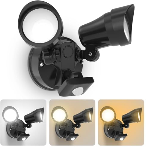 ALUSSO LIGHTING 25W LED Security Lights with Motion Sensor Outdoor 2000lm, Warm Neutral Cool White Adjustable Double PIR Sensor Wall Light IP54 Waterproof for Garden Yard Porch