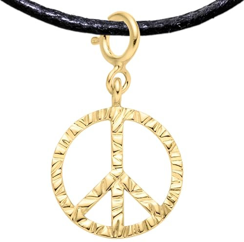 Peace Symbol Kette Schmuck Vergoldet Anhänger mit Halsband, Handgefertigter Peace Kette Hippie Charm Schmuck aus Silber 925 für Armband, Halskette, Choker, PRIDE Fashion (Silber Vergoldet, Peace)