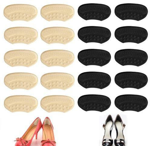 DRERIO 10 Paires Confortable Semelle Intérieure de Protection Talon, Doux Éponge Coussinets avec Extra Fort Collant pour Soins des Pieds, Invisible Talons Inserts, Noir et Jaune