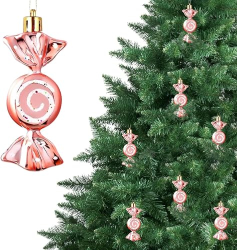 Youning Weihnachtsbaum Anhänger 6 Stück Süßigkeiten Ornamente Weihnachtsdeko Christbaumschmuck in Bonbon Candy Ornamente Glitzer & Witziger Weihnachtsbaumschmuck Hängende Dekorationen (Rosa)