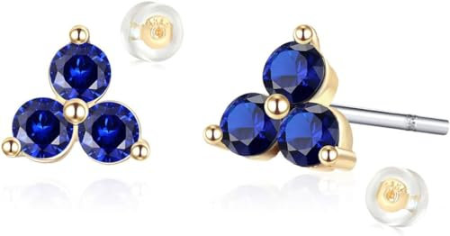 Jenosy Gold Ohrringe Damen - Blau Blumen Zarte Ohrstecker für Knorpel Huggie - Hypoallergene Vergoldete Modeschmuck für Frauen Mädchen