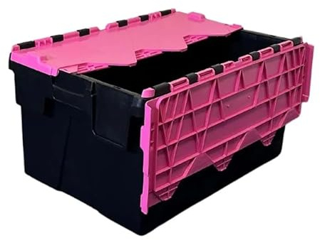 10x 56 Litre Storage Box/ Attached Lid Container (60 x 40 x 32 cm) (Pink)