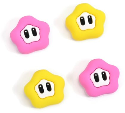 DLseego Joystick Kappen für Switch/Lite/OLED,Switch Joy Con Grip Daumenkappen Switch Zubehör Silikon Thumb Grip Analog Stick Cover Joy Con Controller Kappen,Gelbe und rosa Gerbera