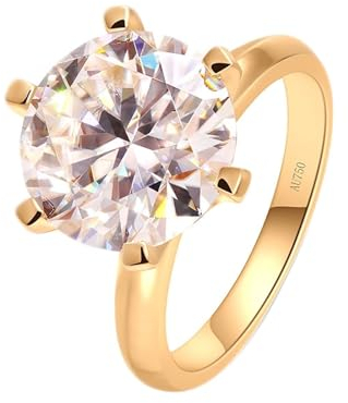 Skcess 18 Karat Gelbgold Eheringe Weiß Moissanit Runden, Damen Ring 6 Krallen, Rund 12,5x12,5mm 7 Karat, mit Moissanit Ring Damen Größe 65 (20.7)