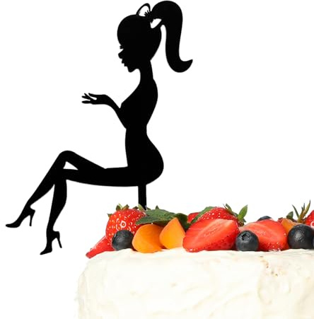 Party Cake Topper, Black Acrylic Cake Decoration for Party Celebration, Silhouette Design (Classic)