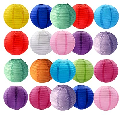 Lampions Papierlaterne 20 Stück, iMeshbean Bunt Papier Laterne 30cm 12 Farben Rund Lampenschirm Hängende Papierlampions, Dekoration für Hochtzeit Party Geburtstage