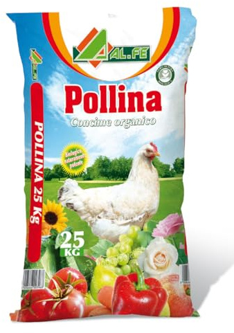 Al.Fe Concime Organico Pollina 25 Kg Biologico Essiccato Fertilizzante Agricoltura Bio Rigenenrante