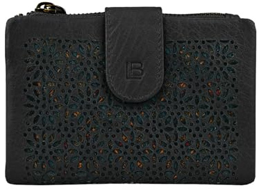 Laura Biagiotti Damen Geldbörse aus Echtem Leder, Geometrisch-Blumenmuster, Kompakt, mit Geschenkbox
