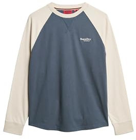 Superdry Herren Essential Baseball-Oberteil mit Langen Ärmeln und Logo Lauren Marineblau/Weißer Sand L