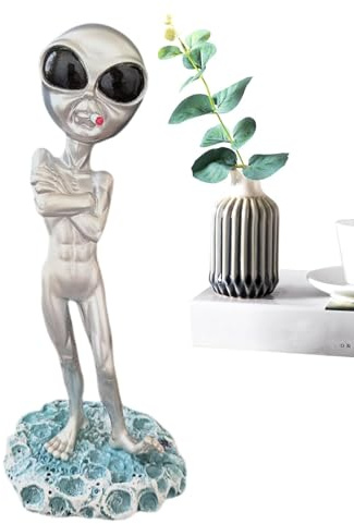 Tuxxjzm Alien-Gartenstatue | Kreative Alien-Deko-Figur aus Kunstharz – Outdoor-Statue, Feengarten-Zubehör, Hof-Skulptur, Schreibtisch-Ornamente für drinnen und draußen, Heimdekoration