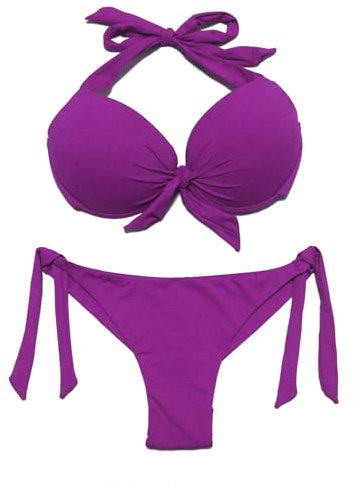 EONAR Donna Costume da Bagno Push Up Imbottito Reggiseno Brasiliano Bikini Bottom Due Pezzi Coordinati da Bikini per Donna(L,Purple)