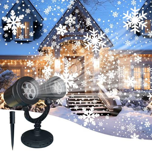 Christmas Snow Projector Outdoor, LED Snowflake Projector Snowfall Lights, IP65 Waterproof Dynamic Falling Snow Effect for Holiday Garden, Party, Halloween Landscape Decoration