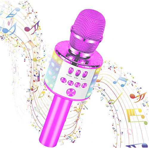 Kussla Pink Microphone for Kids Karaoke Microphone, HI-FI Sound, Compatible Android IOS & Multi-App, Kids Toys for 4 5 6 7 8 Year Old Christmas New Year Gifts| Pink