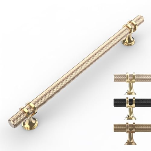 9BUILD 10 Pack Gold Knurled Cabinet Handles - 192MM Hole Center, Kitchen Cupboard & Drawer Handles UK0049