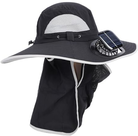 Sombrero con Ventilador Incorporado, Sombrero con Ventilador, Sombrero con 2 Ventiladores ABS y Fibra de Poliéster para Pesca Al Aire Libre (BLACK)
