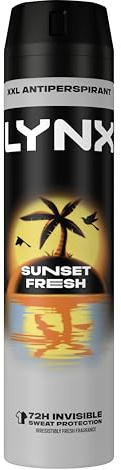 Lynx Sunset Fresh XXL Anti-Perspirant Aerosol Men's Deodorant Spray with a mango & mandarin scent for 72 hour invisible sweat protection 250 ml