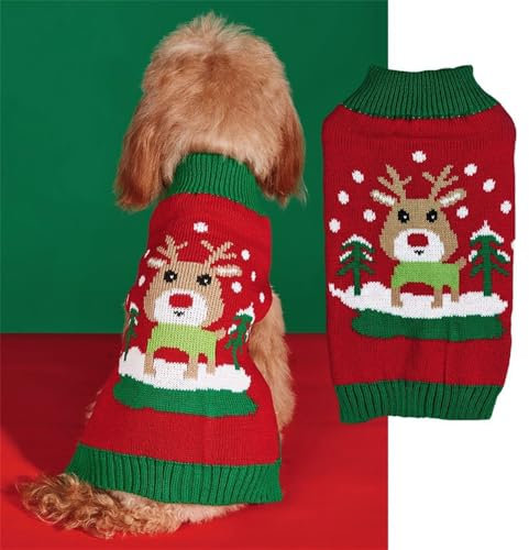 FANSU Weihnachten Hundepullover für Kleine Hunde, Weihnachtsstil Gestrickt Hunde Pullover Rollkragen Ultra Weiche Winter Warme Welpen Sweatshirt Hundepulli Haustier Pullover (XS,Elch)