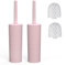 Toilet Brush, 2 Pack Toilet Brushes & Holders Sets with Plastic Handle & Soft Flexible Bristles, 4 Toilet Brush Heads for Bathroom Toilet-Ergonomic, Elegant, Durable Loo Brush (Pink)