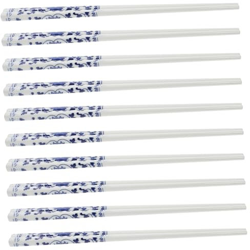 SHOWERORO 10pares Palillos Chinos Cerámica Porcelana Palillos Largos Reutilizables Para Casa y Restaurante