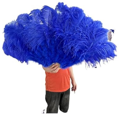 Feather Fan 13Bones Rose Pink Ostrich Feather Fan 100/130CM Large Ostrich Feather Fan for Dance Show Party Feather Folding Hand Fan For Fancy Dress Party Dance Photoshoot(ROYAL BLUE,1 pcs 130cm)