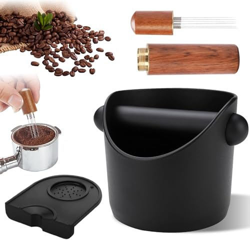 CERICAI Coffee Knock Box, Coffee Grounds Knock Box with COFFEE Cushion and Stirring Needle, Coffees Knock Box Small, ABS Grind Knock Box for Barista, COFFEE Accessories
