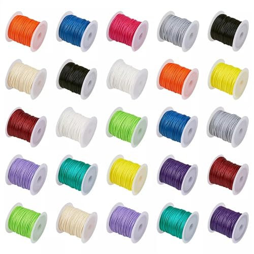 Lot de 25 Rouleaux de Cordons en Polyester ciré pour Bijoux, Perles, Couture, Bracelet, 1 mm par défaut