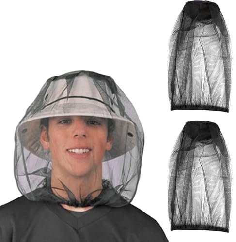 Raveparty 2 Stück Moskitonetz Kopf, Net Kopfschutz-Netz,Kopfnetz Gesicht Mesh Kopf Abdeckung für Outdoor Lovers,Klettern,Angeln, Imkerei (Schwarz)