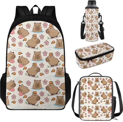 Aplkyhs Sac à dos pour écolières 10-12 ans - Sac à déjeuner et trousse à crayons pour bouteille d'eau, Capybara, taille unique