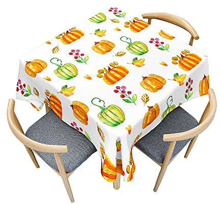 Surwin Table Cloth, Square Wipe Clean Tablecloth with Pumpkin Prints, 3D Large Table Cover for Outdoor Indoor, Dining Cover for Kitchen, Coffee, Party, Picnic (Green White,60x60cm)