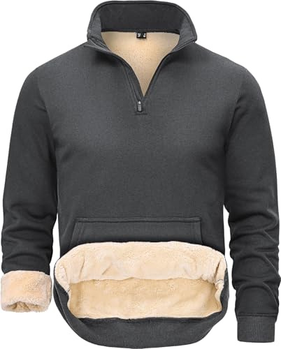 Peakwell Herren Pullover 1/4 Zip Gefütterte Sweatshirts Winter Sweaters | Warm Gefüttert, 1/4-Reißverschluss Stehkragen, Kängurutasche, Verstärkte Doppelnaht, für Arbeit, Freizeit & Alltag