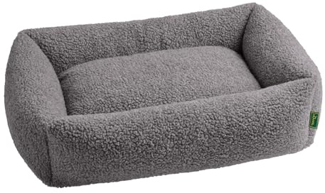 HUNTER Hundesofa KUMARA, Farbe: grau, kuschelig weicher Teddyplüsch, Rutschhemmende Unterseite, wendbares Innenkissen, trendig, großzügige Füllung, Bezug maschinenwaschbar, Größe: 100 x 70 cm