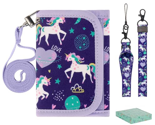 Choco Mocha Brustbeutel für Kinder, Geldbeutel für Mädchen mit Münzfach - Kinder Portemonnaie, Sichtfach, 3 Ersatz-Lanyard & Geschenkbox,Leopard Lila