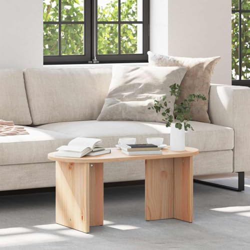 Hoopleep Ovaler Couchtisch Natur aus Massivholz Kiefer, 80x39,5x35 cm, Moderner Wohnzimmertisch für Familienmomente, Stilvolle Glatte Oberfläche, Einfache Montage