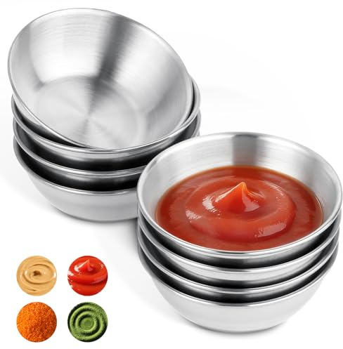 VINATO 8 Stück Edelstahl Dipschalen,Edelstahl Snack Schälchen,Runde Gewürzgerichte Sushi Tauchschale,Kleine Schüsseln für Vorspeisen, Ketchup, Sojabohnen, Sojasauce, Essig