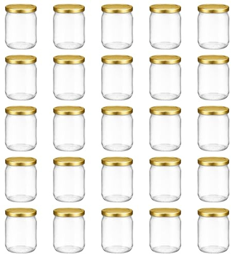 hocz 25x Einmachgläser 500 ml | mit Deckel Gold TO 82 | leere Gläser mit Schraubdeckel zum befüllen | Sturzgläser, Schraubgläser, Marmeladengläser Set | 25 Stück