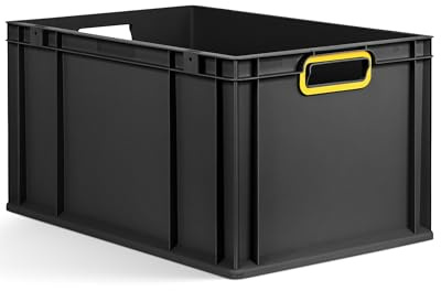 aidB Eurobox NextGen 2.0 Cycle - 600x400x320mm – 65L Aufbewahrungsbox aus recyceltem Material - Stapelbare Lagerbox in Anthrazit – offene Griffe - Industriequalität - inkl. ColorClips in Gelb