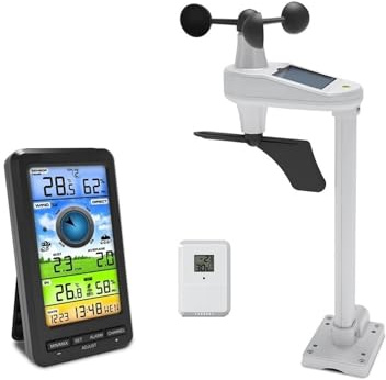 WiFi Weather Station Anemometer Smart Thermometer Hygrometer Solar Powered Wind Speed Gust Direction Monitor Snooze Alarm Clock