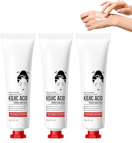 3 Crema Mani Antimacchia all'Acido Cogico, Crema Mani Antiage per Macchie Scure, Iperpigmentazione e Pelle Secca, Trattamento Schiarente e Riparatore per Mani Morbide, 90g