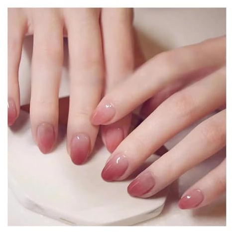 24pcs Gradient Pink False Nail Patch Almond Glossy Korean Style Press On Nails Wearable Artificiall Manicure DIY Manicure(L12)
