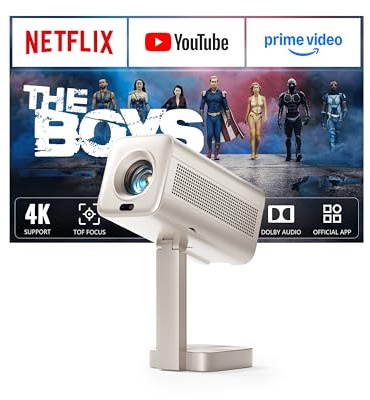 [Now with Netflix & 1800 ANSI] Smart Mini 4k Projector, VOPLLS TOF Auto Focus & Keystone Dolby Audio Projector for Bedroom, Full HD 1080P WiFi6 Bluetooth Home Movie Outdoor Portable Projectors