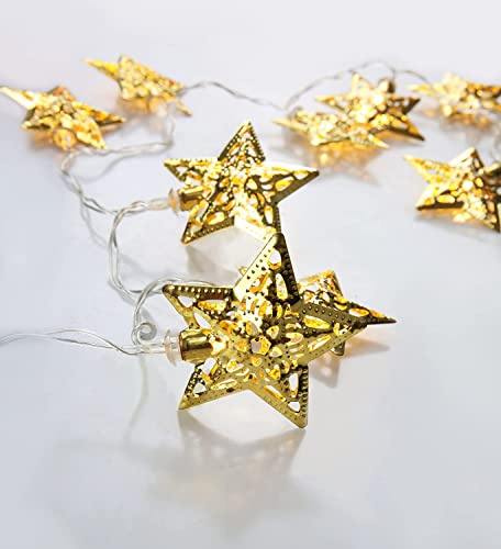 Meisterhome® 10er LED Sterne Weihnachtsdeko Gold/Silber Batteriebetrieb Warmweiß Weihnachten (Gold)